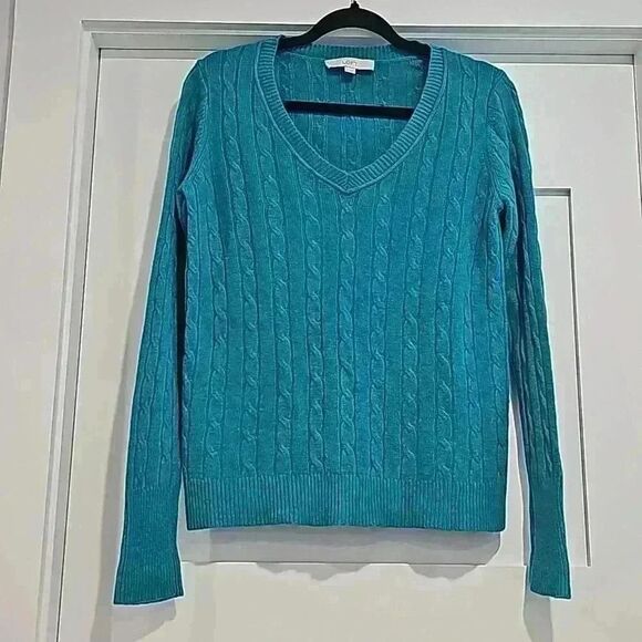 Loft Teal Argyle style V-neck sweater Size M - Picture 2 of 8